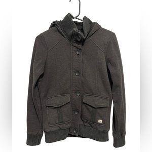 vintage billabong grey hooded button up/zip Woman’s fleece hooded jacket Sz-S